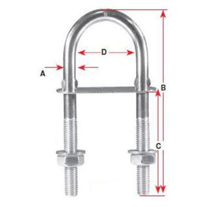 U BOLT 6MM X 90MM S/S G316